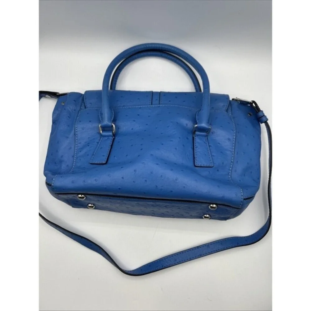 Milly Satchel Bag Women Cobalt Blue Ostrich Embossed Leather Satchel Crossbody